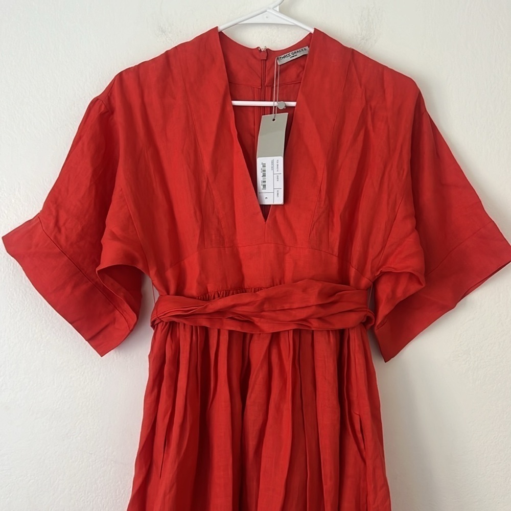Three Graces London Ferrers Belted Linen Dress Size 6 - Picture 3 of 13